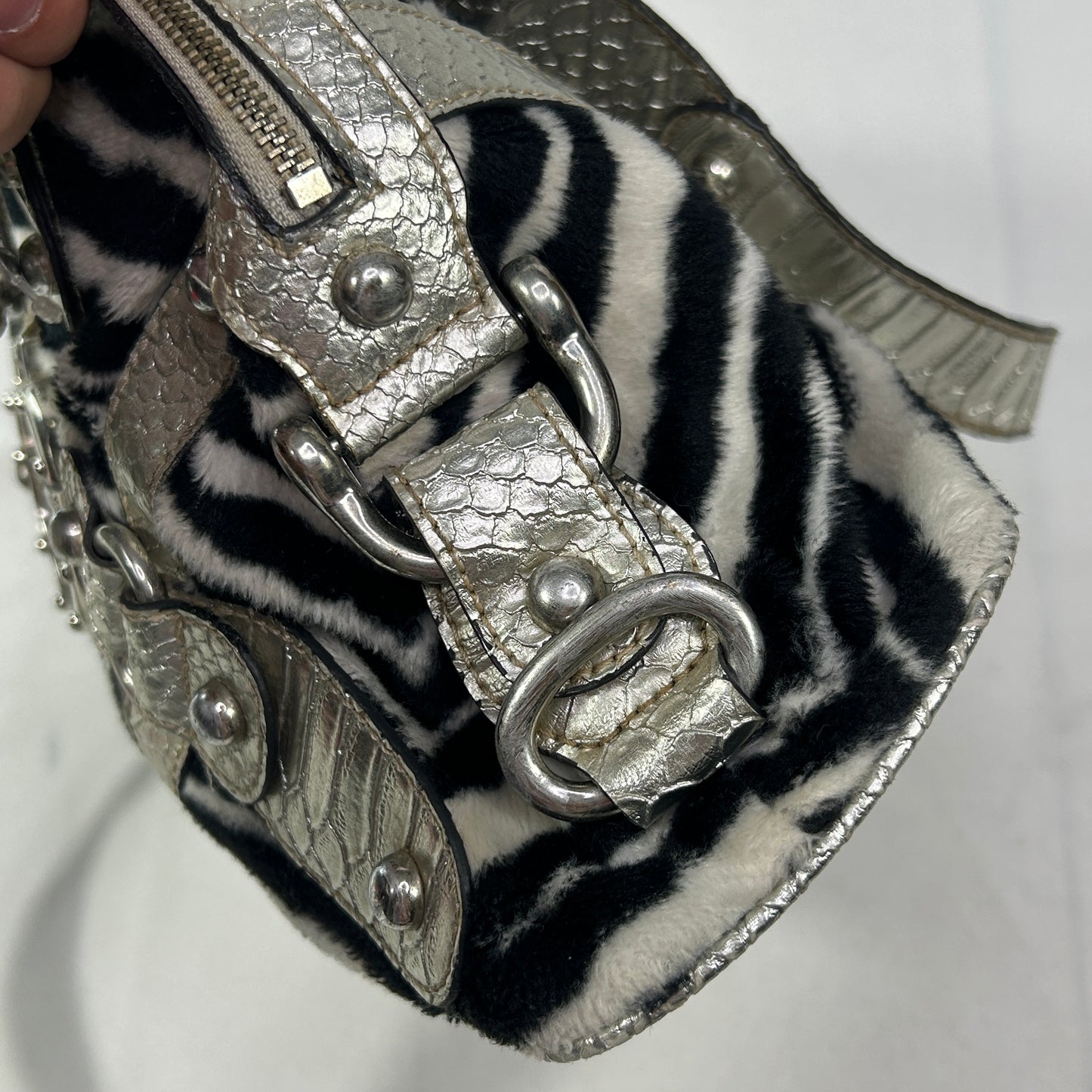 RARE Vintage Silver Zebra Print Guess Shoulder Bag