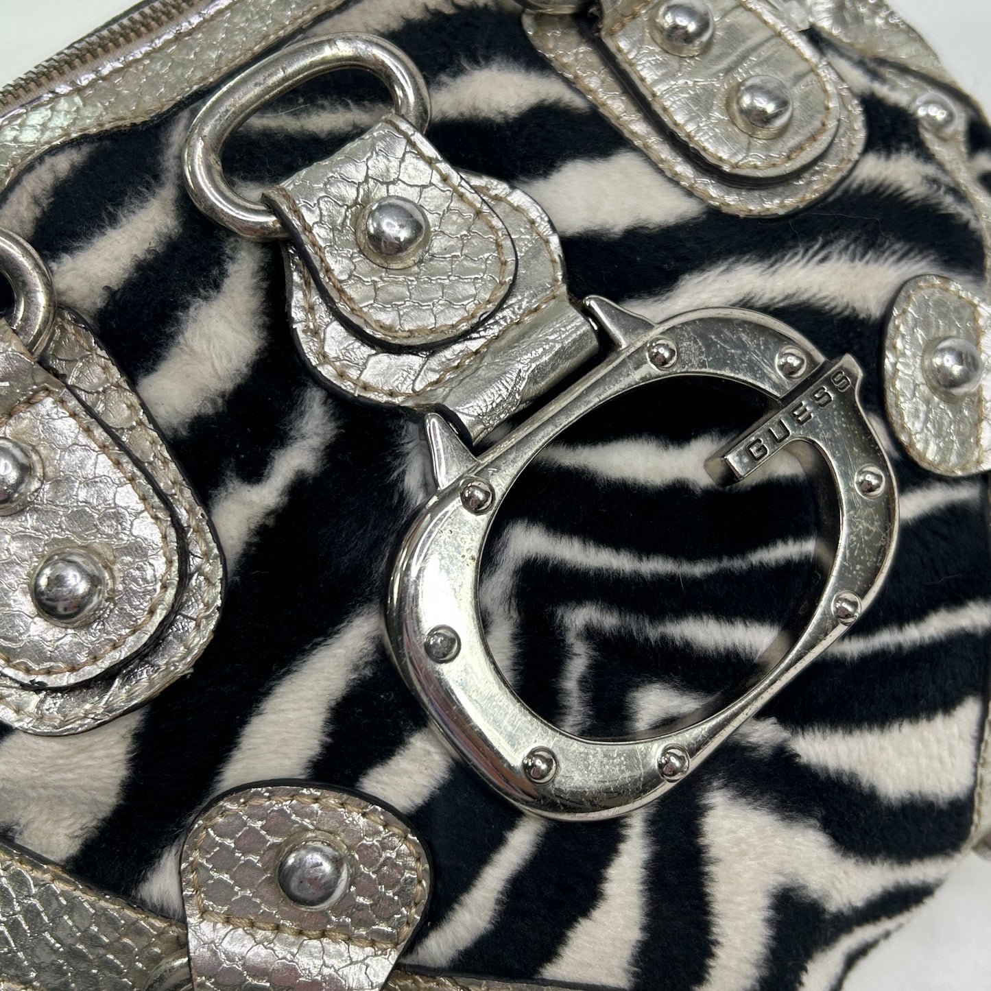 RARE Vintage Silver Zebra Print Guess Shoulder Bag