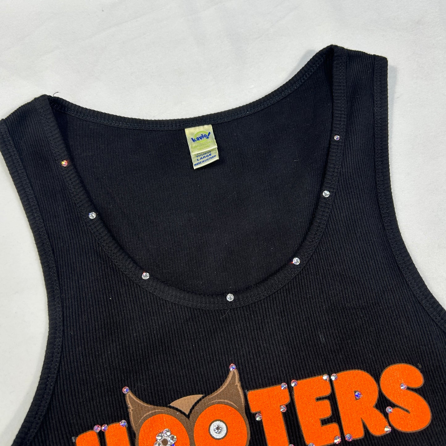 Black Rhinestoned Hooters Tank Top - Size S/M