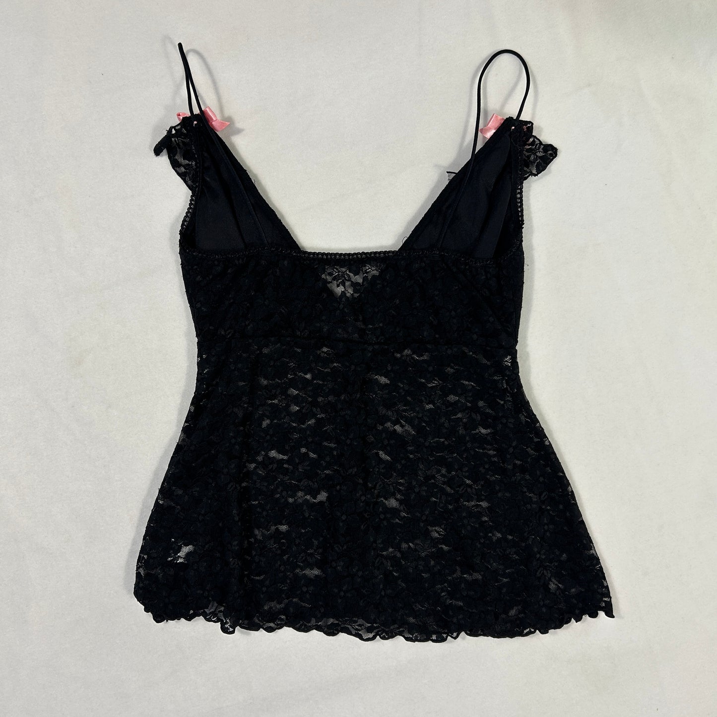 Black Lace Pink Bow Camisole - Size S/M