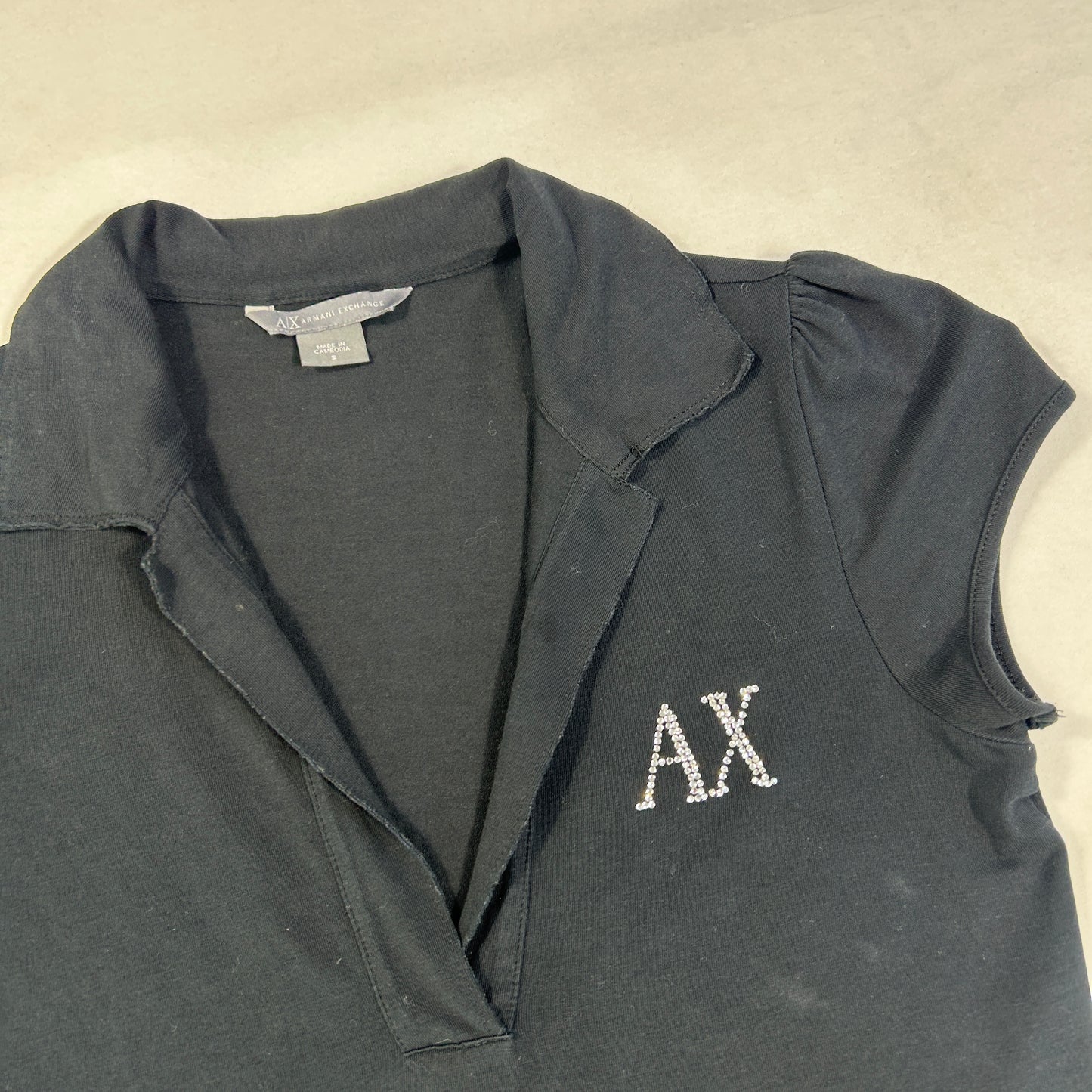 Black Armani Exchange Collar V-Neck Babytee - Size S