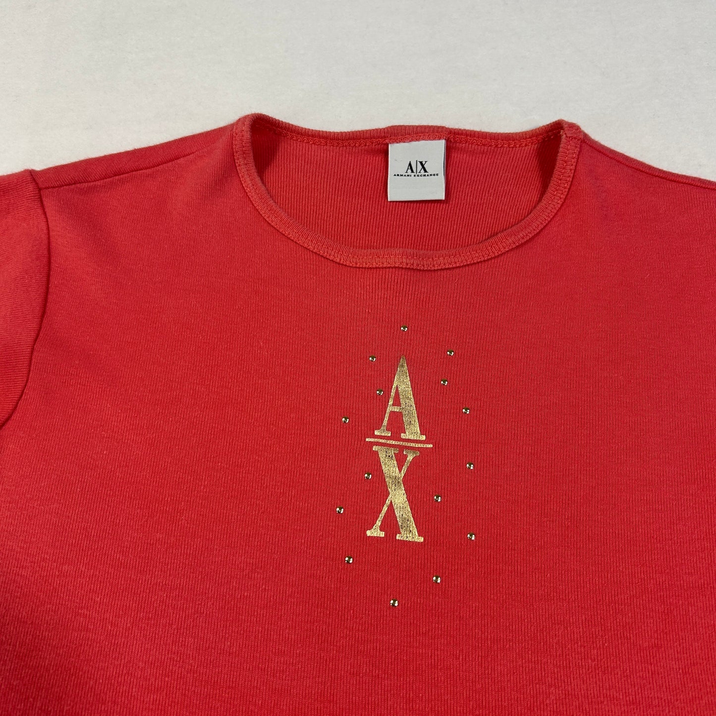 Coral Armani Exchange Rhinestone Babytee - Size S