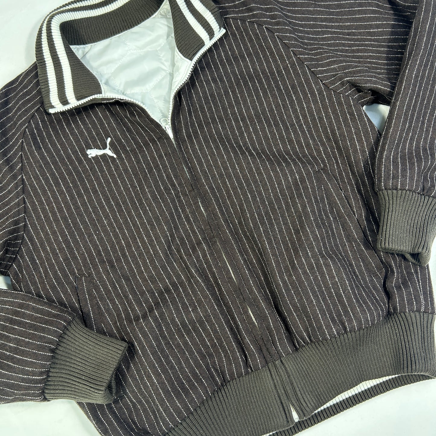 Reversible Brown Striped Puma Varsity Jacket - Size M