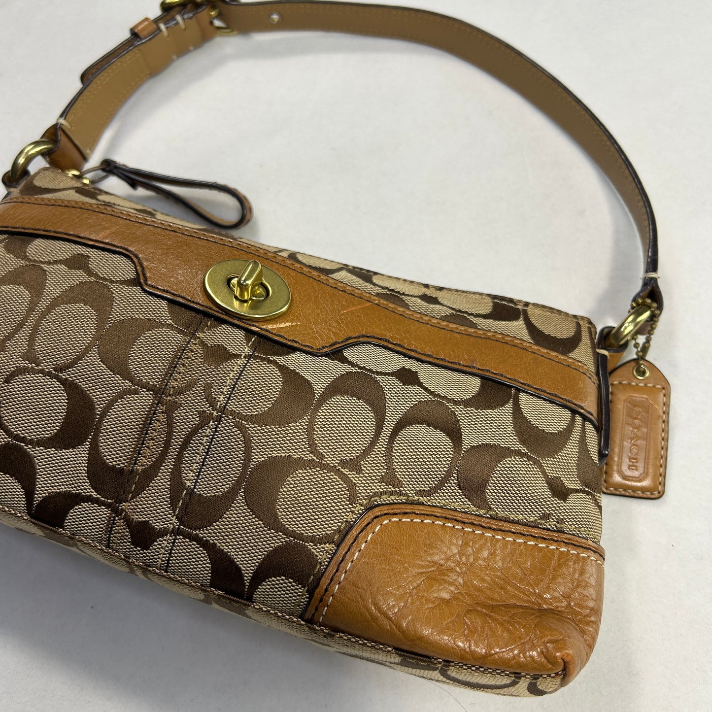 Coach Brown Baguette Turn lock Shoulder Bag