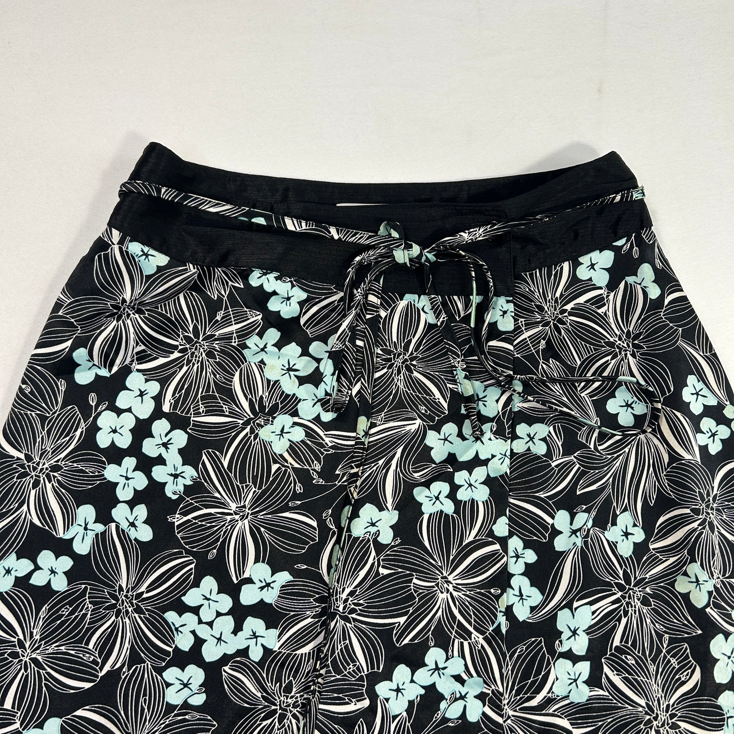 Floral black & Teal Wrap Midi Skirt - Size S