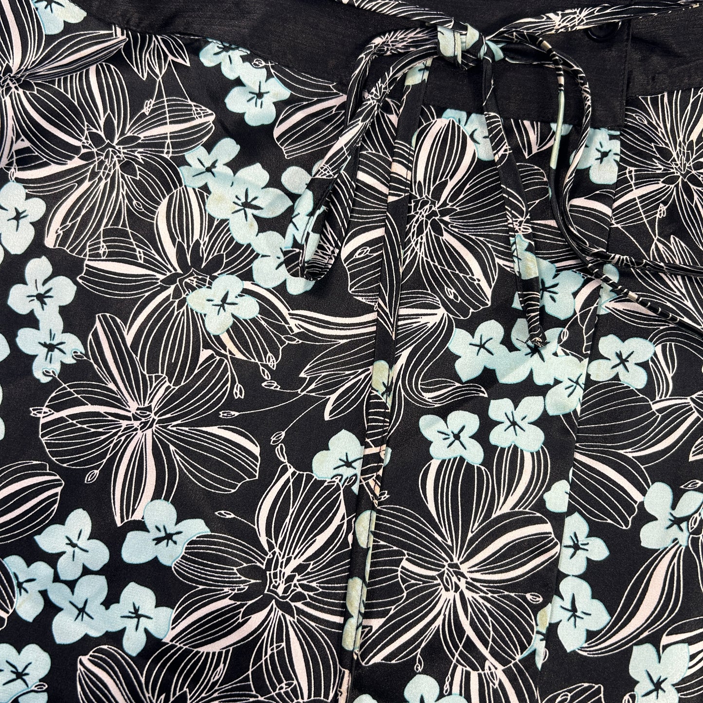 Floral black & Teal Wrap Midi Skirt - Size S