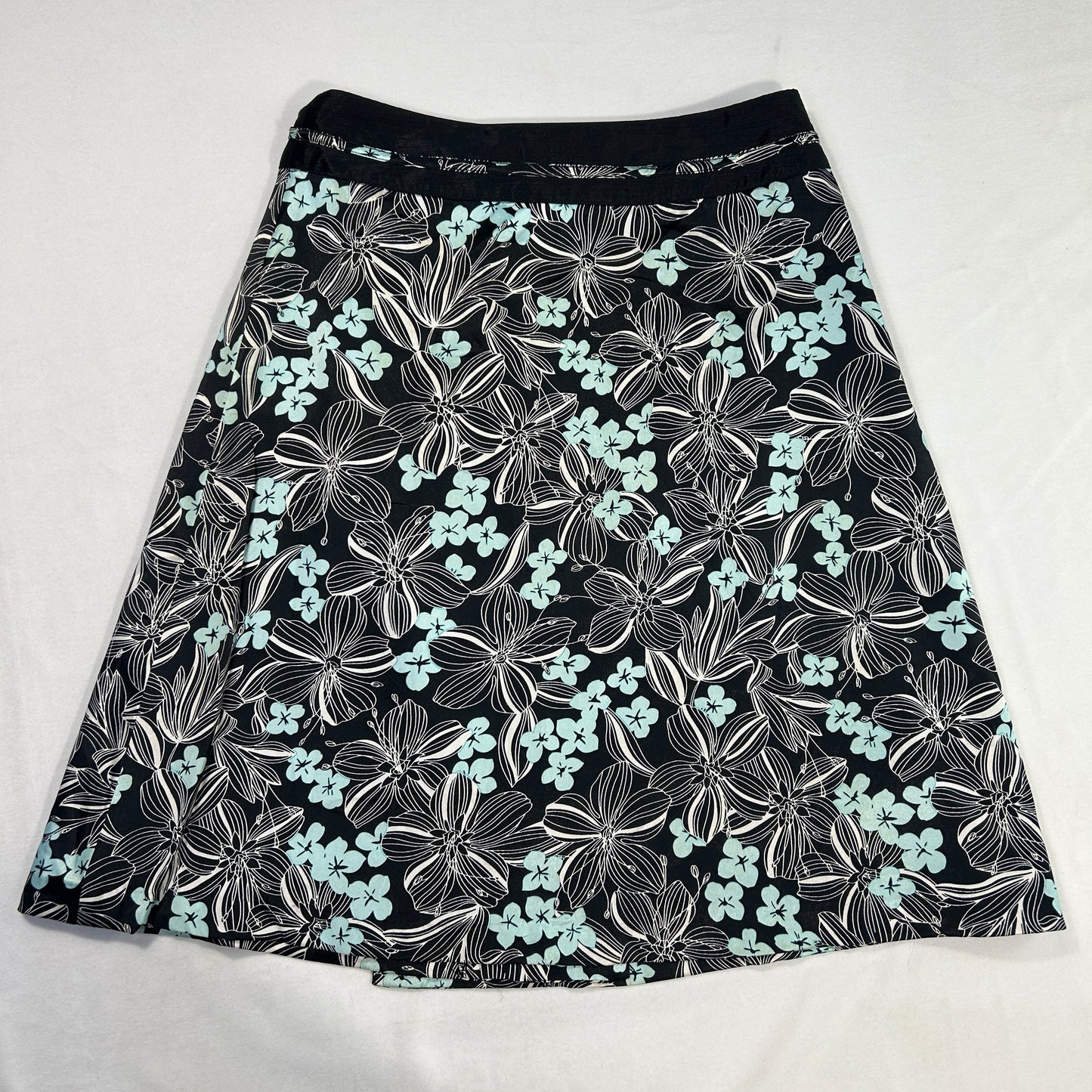 Floral black & Teal Wrap Midi Skirt - Size S