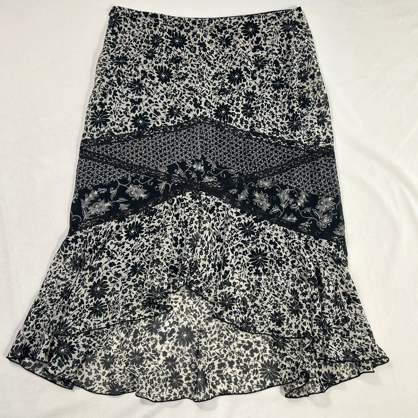 MNG Black Floral Maxi Skirt - Size S