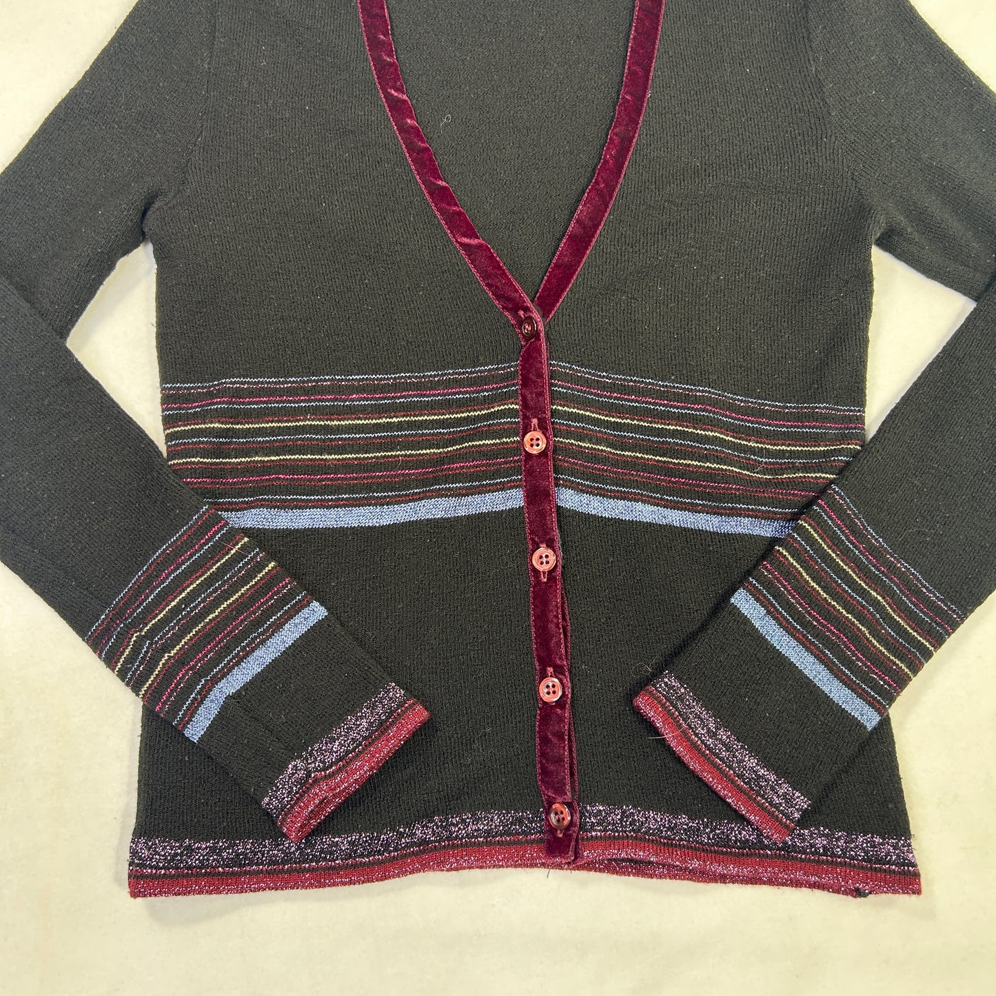 Kookai Striped V-Neck Sweater - Size M