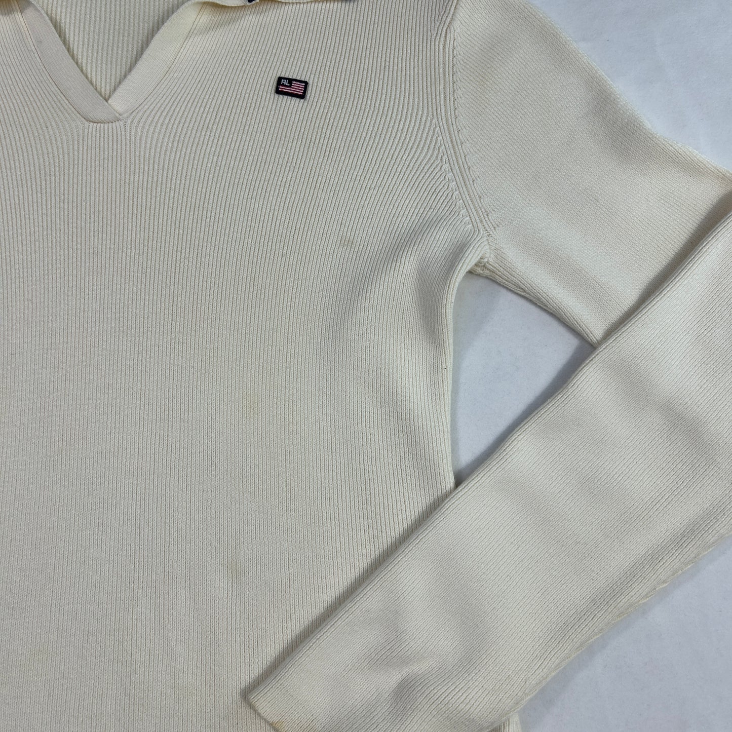 White Polo Jeans V-Neck Long Sleeve Knit - Size M/L