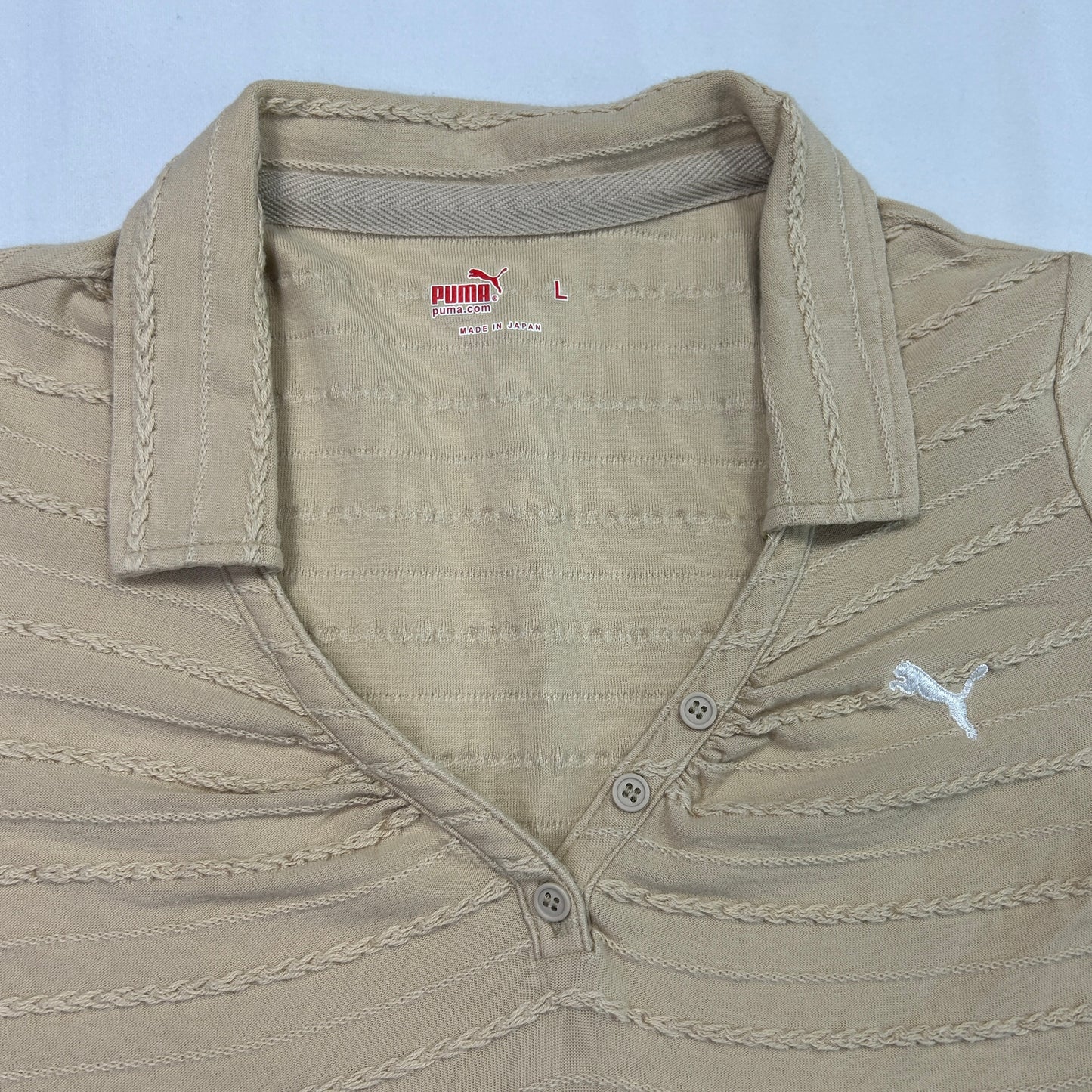 Vintage Cream Braided Puma V-Neck Baby Tee - Size M