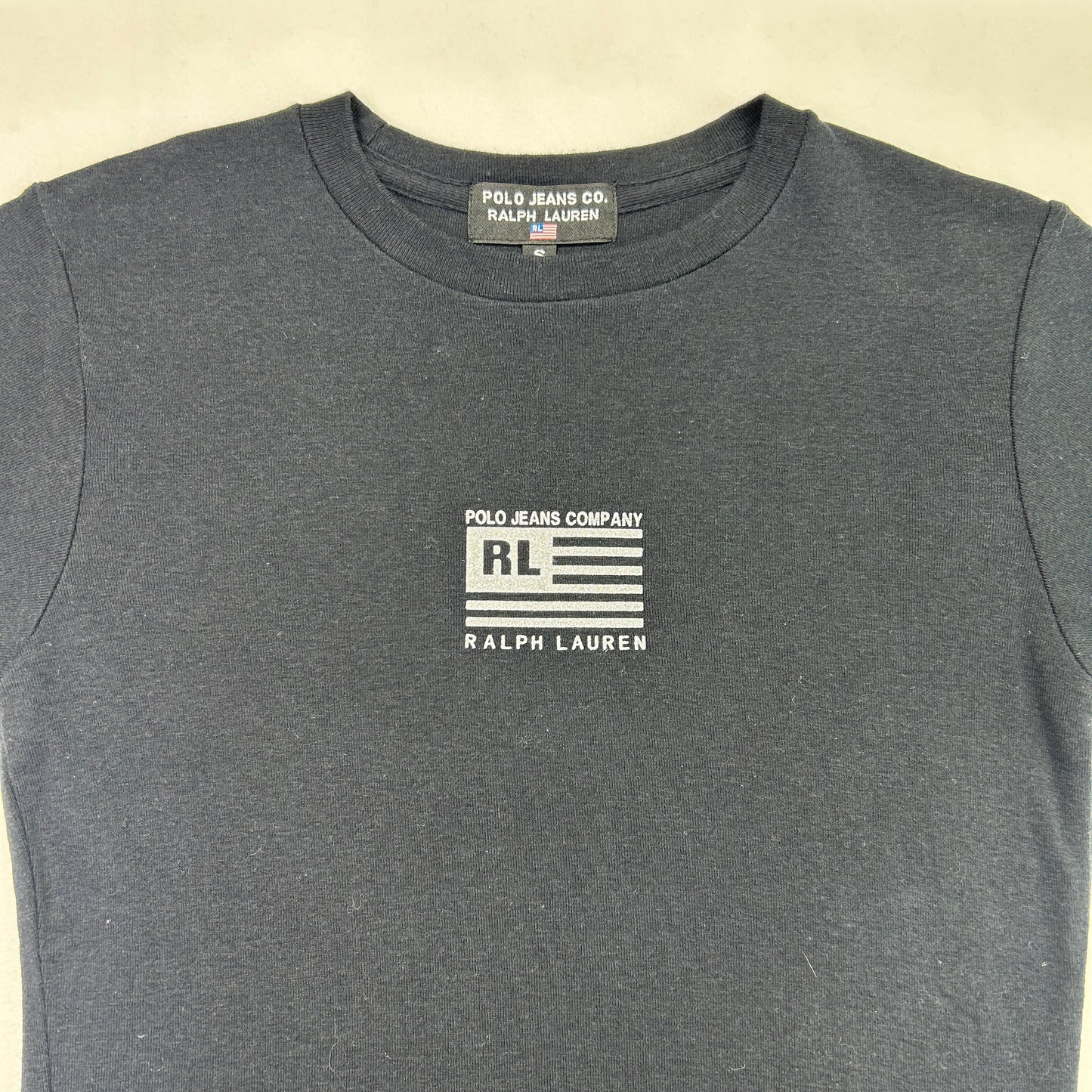 Vintage Polo Jeans Glitter Flag Baby Tee - Size XS/S