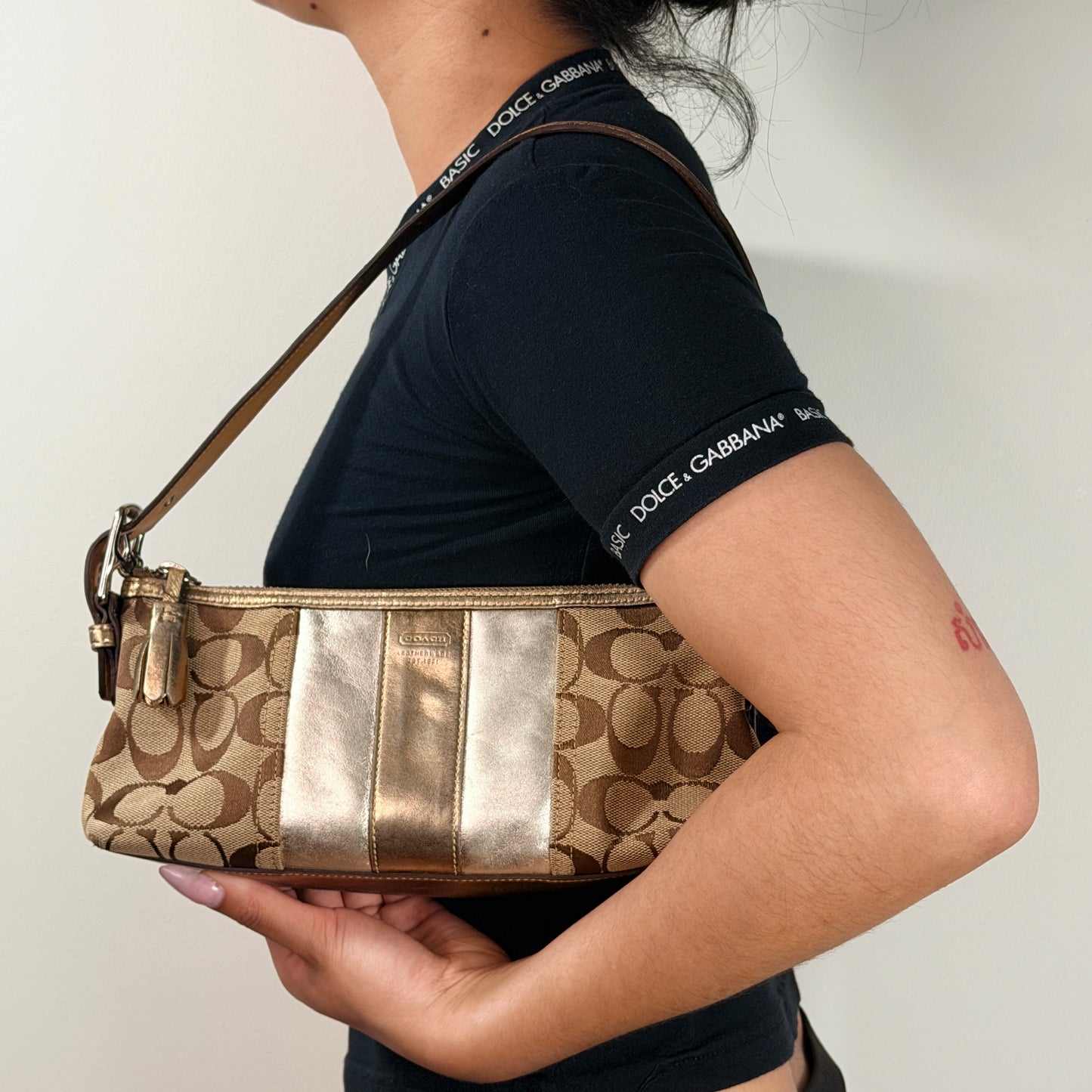 Coach Signature Metallic Stripe Shoulder Bag