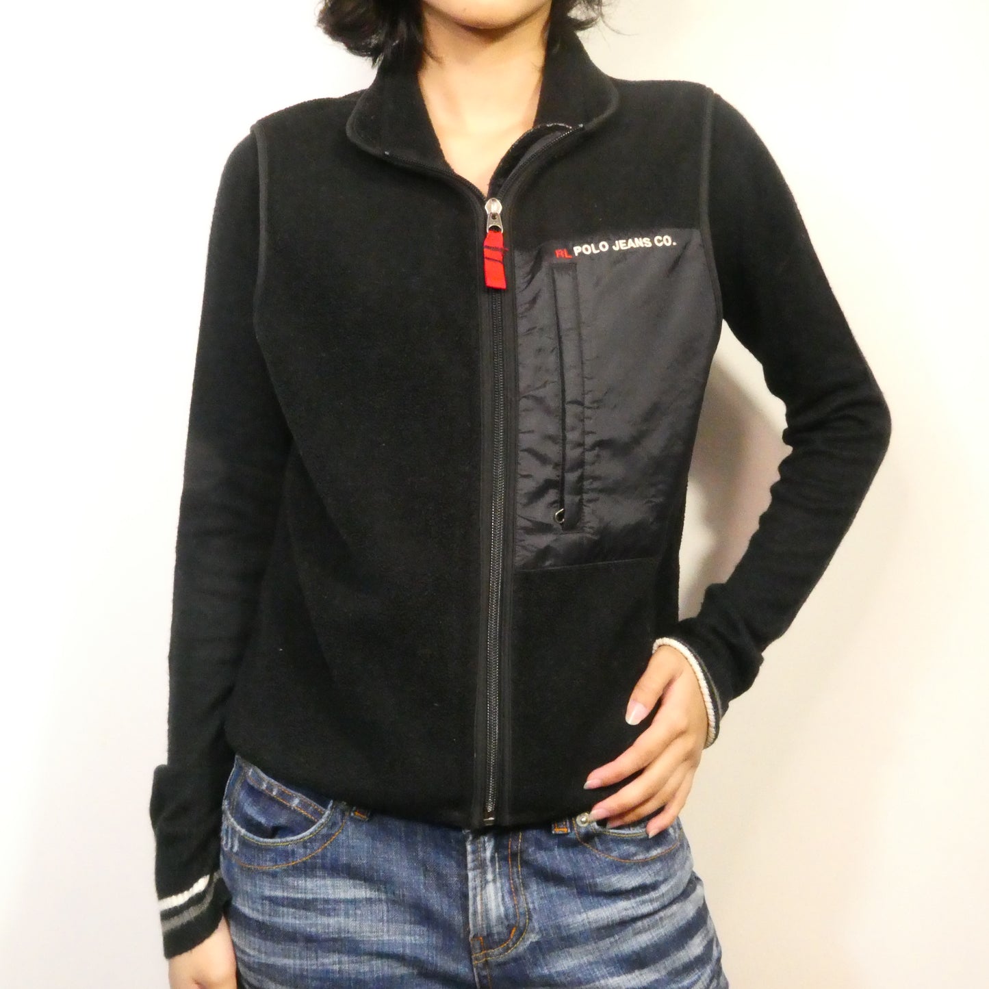 Black Polo Jeans Zip Up Vest - S