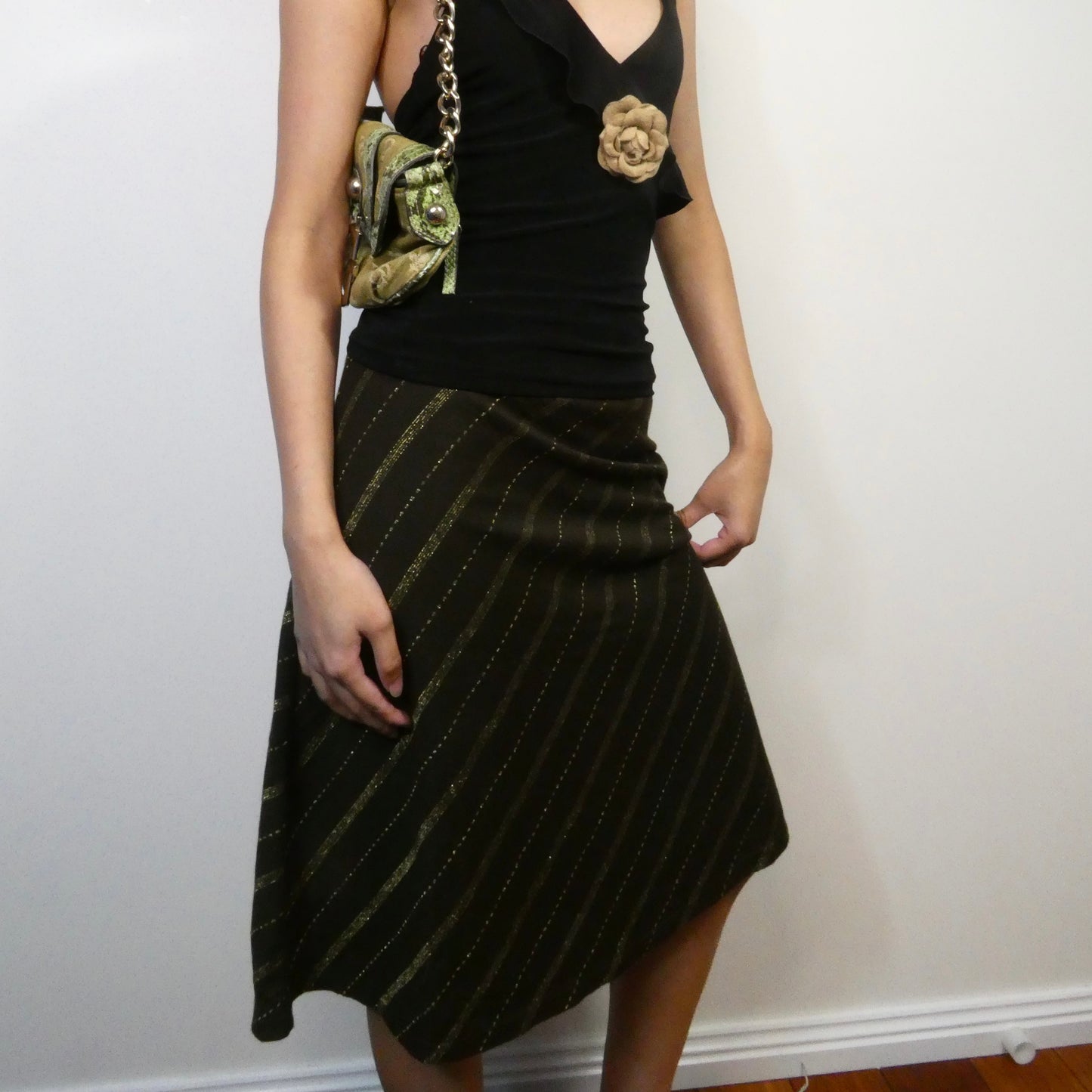 Brown/Gold Midi Skirt - Size XS/S