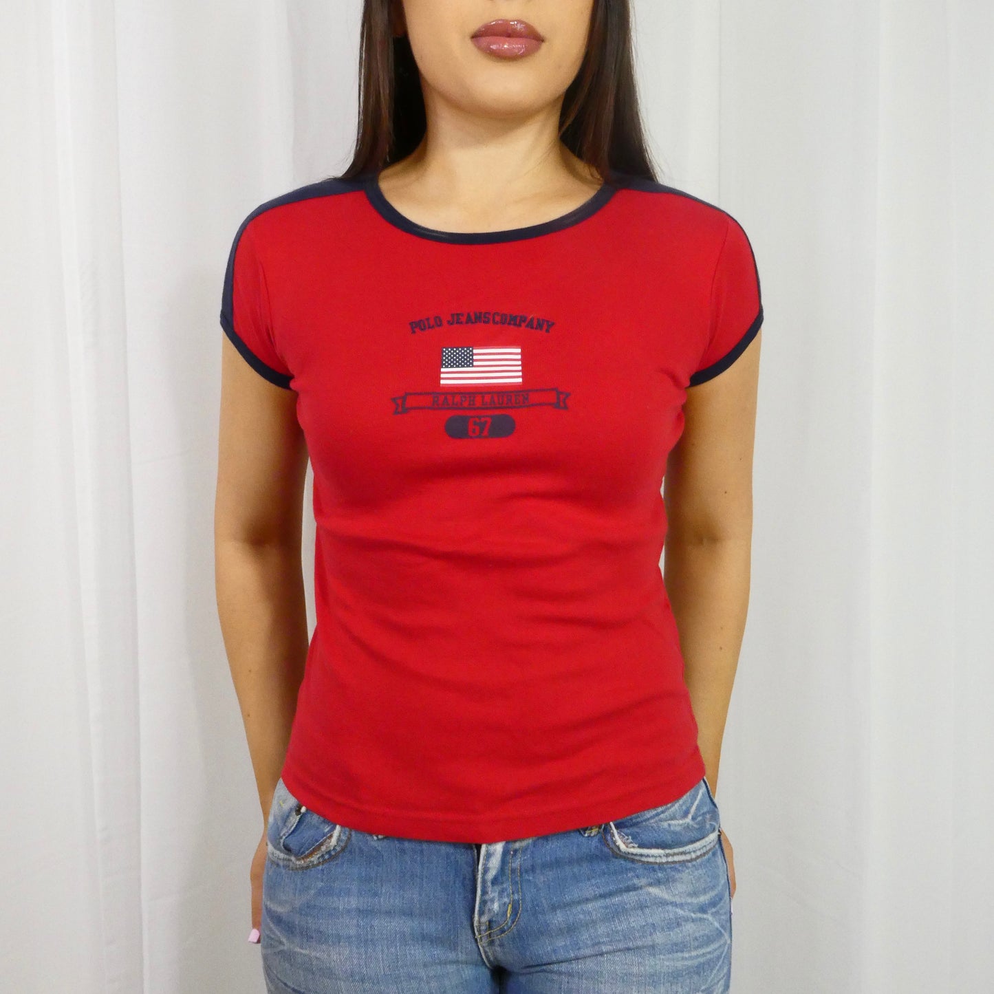 Vintage Polo Jeans Flag Baby Tee - Size S/M