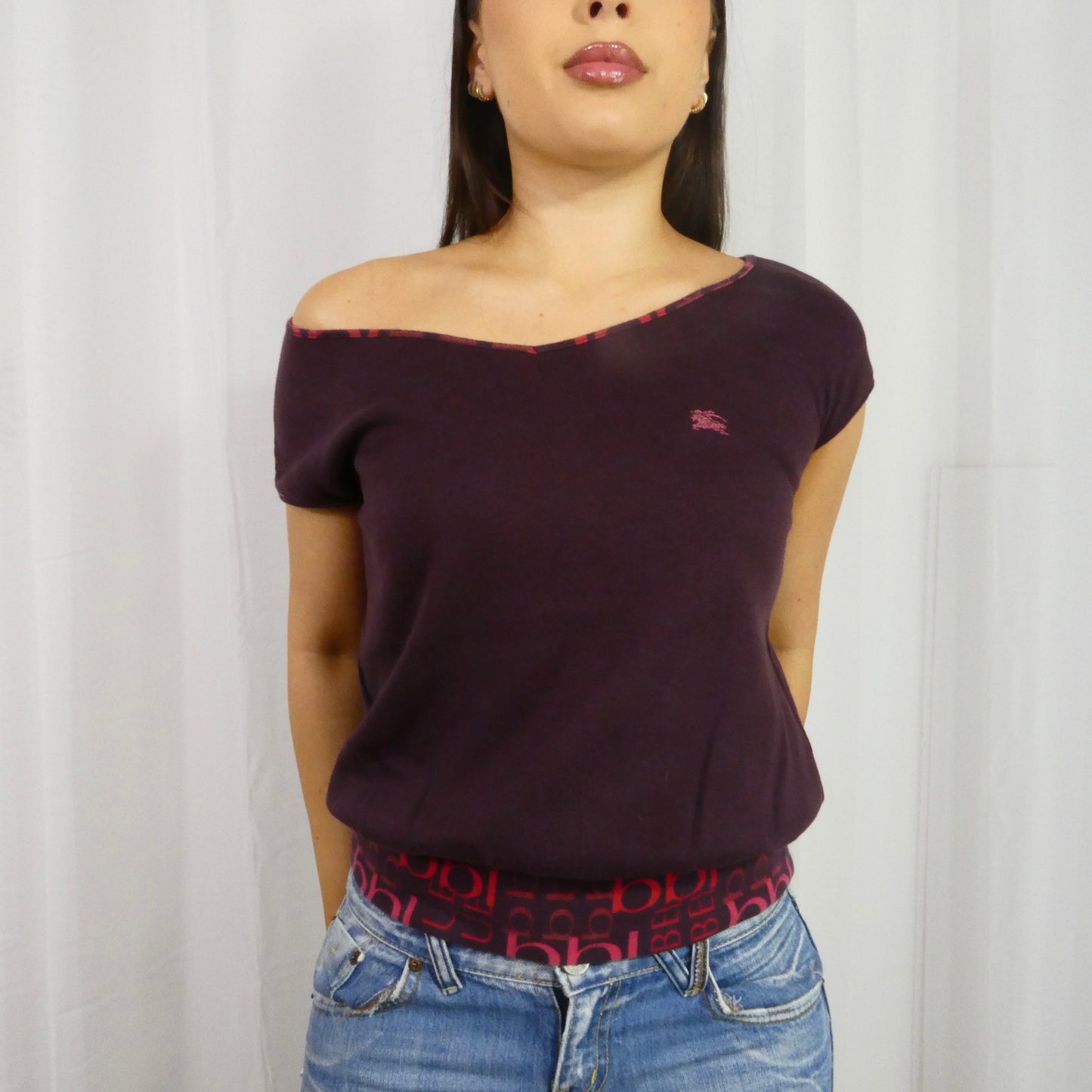 Vintage Burberry Off The Shoulder Top - Size S/M