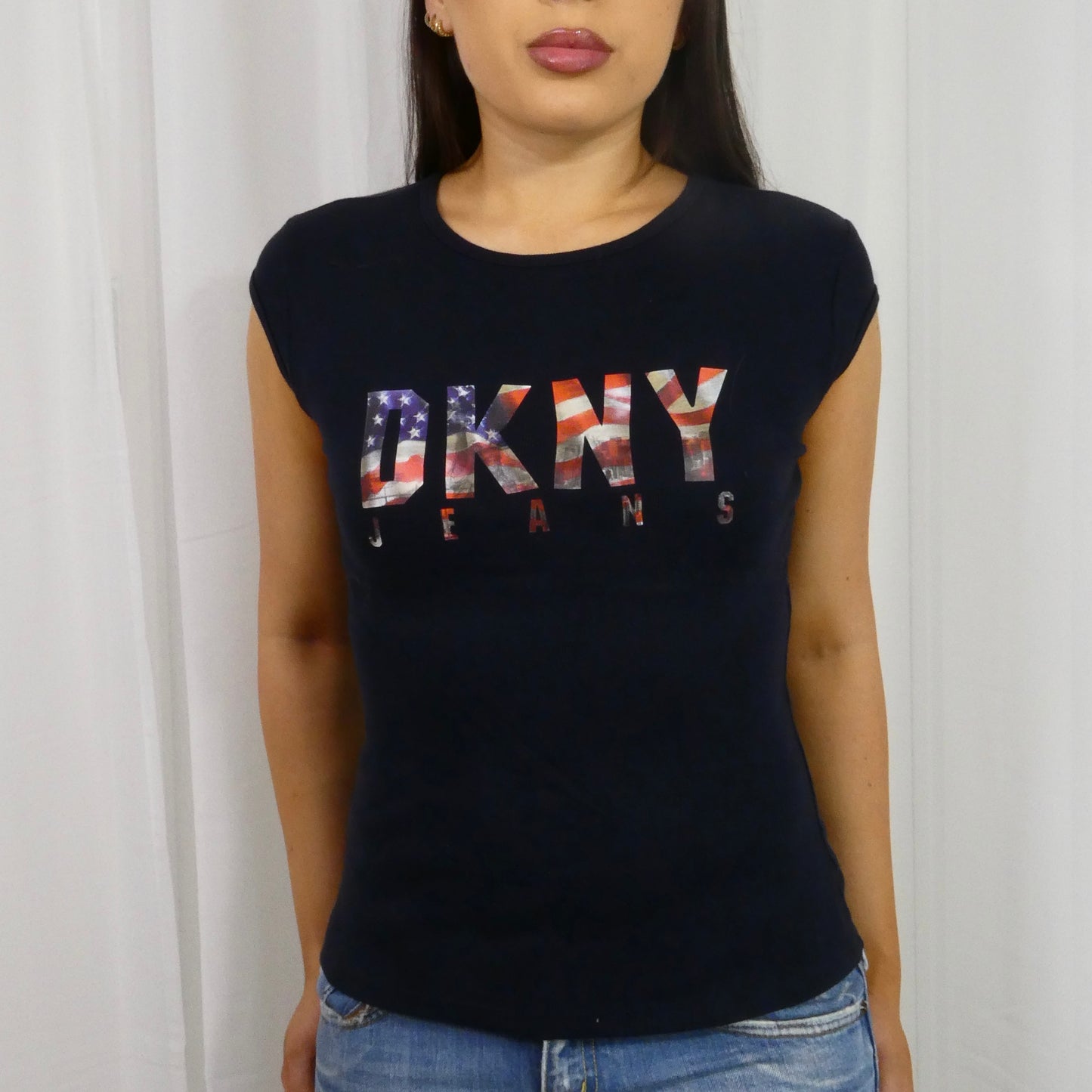 Vintage DKNY Jeans American Flag Babytee - Size S/M