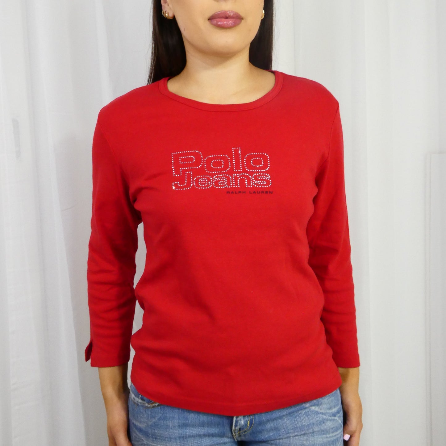 Vintage Polo Jeans Rhinestone 3/4 Sleeve Top - Size L