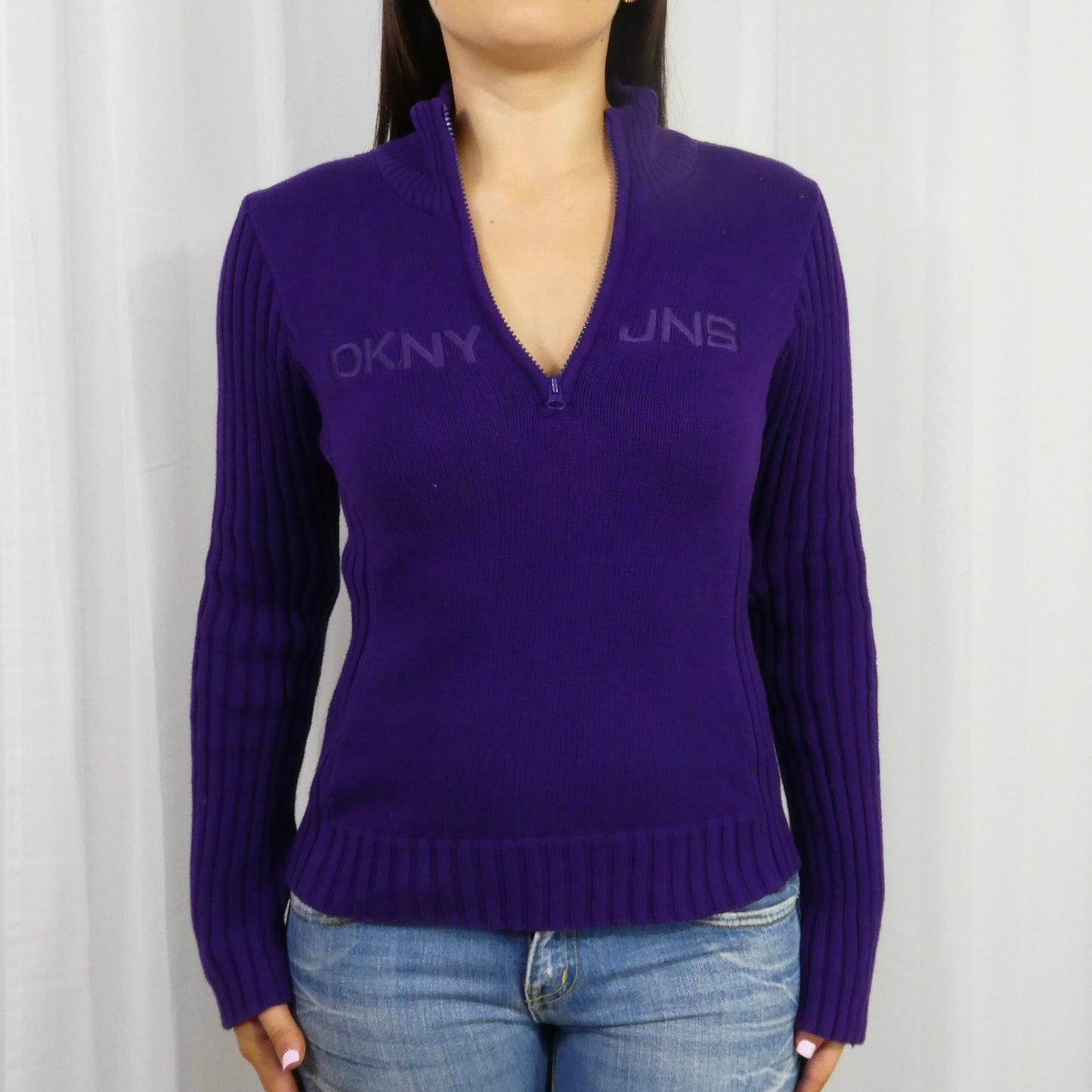 Purple DKNY Jeans 3/4 Zip Sweater - Size S