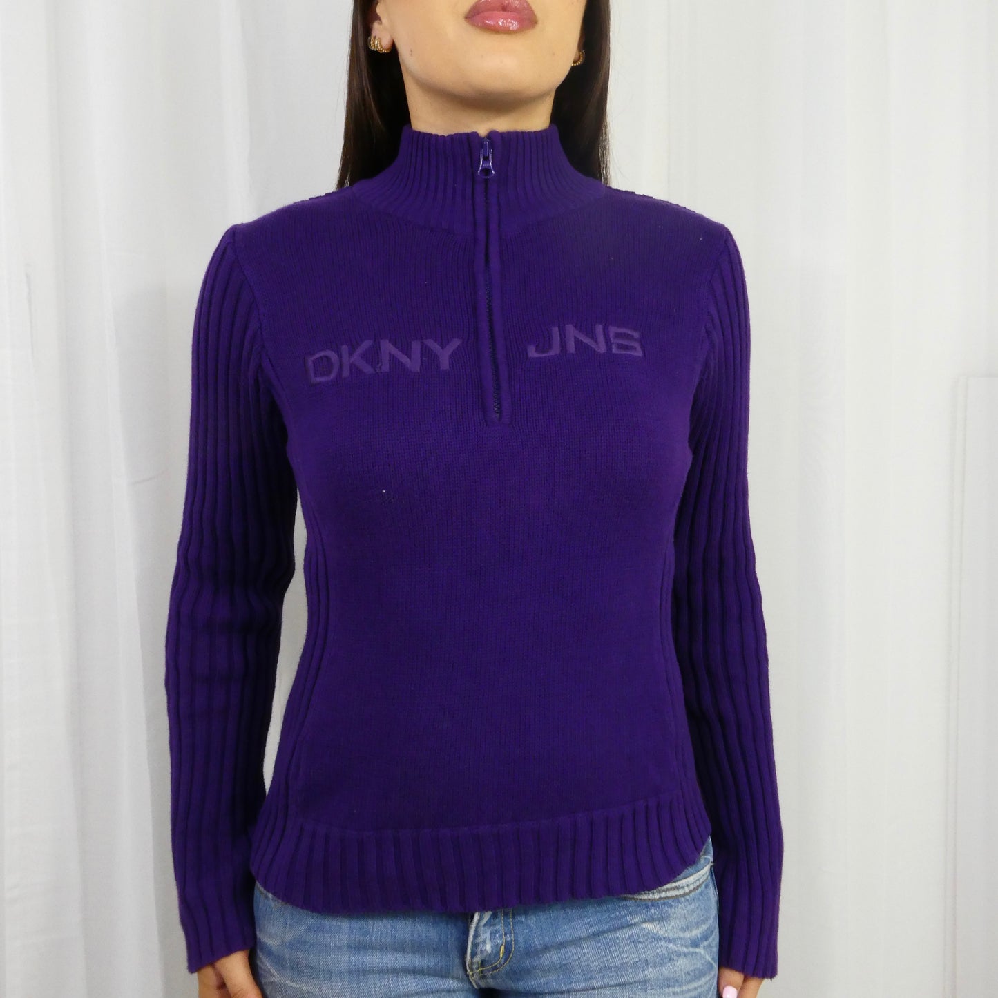 Purple DKNY Jeans 3/4 Zip Sweater - Size S