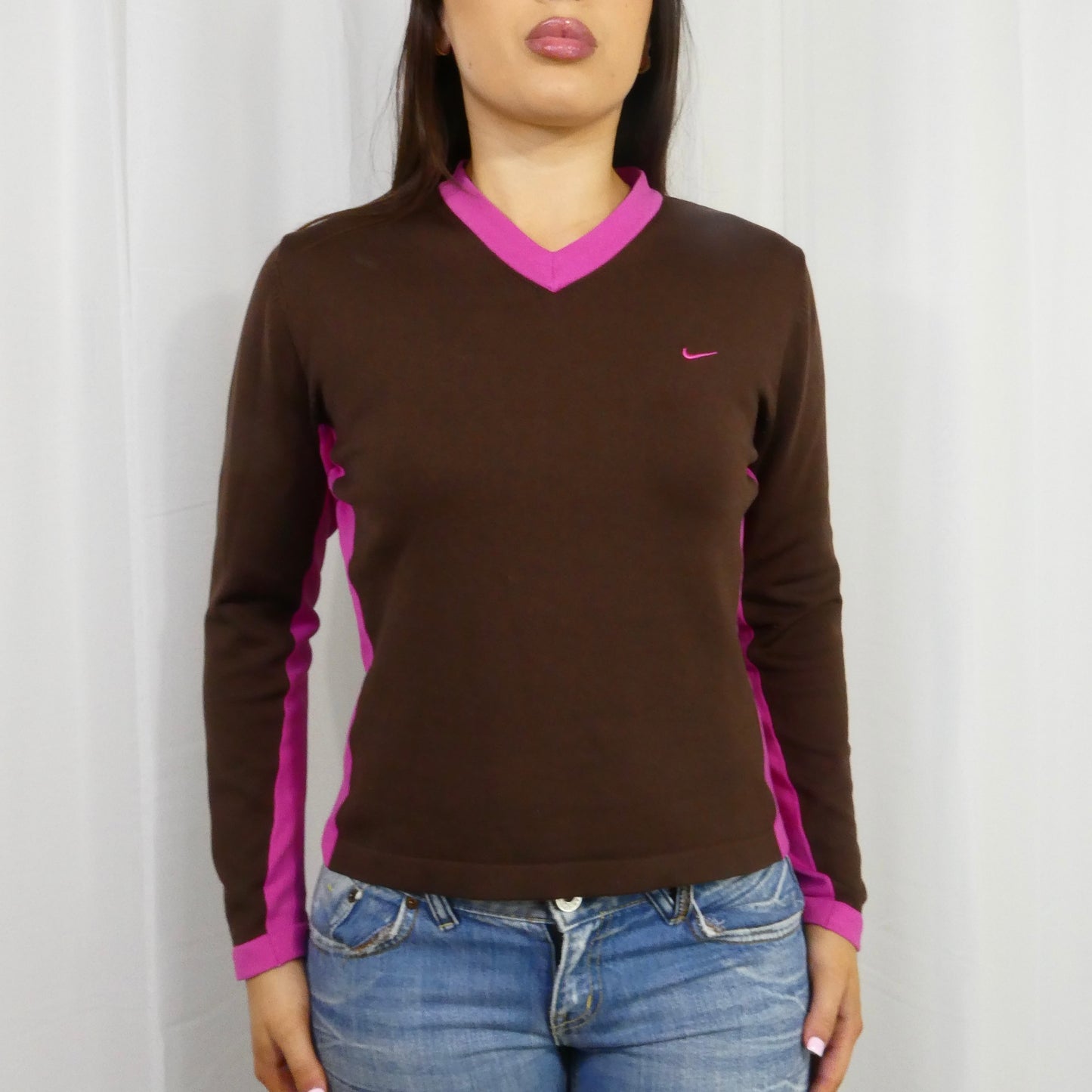 Brown & Pink Nike Long Sleeve Top - Size S/M