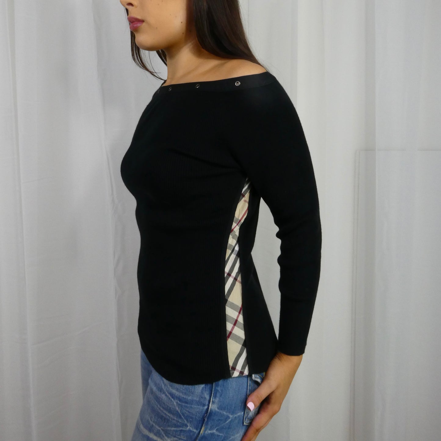 Vintage Burberry Grommet Off The Shoulder Long Sleeve - Size S