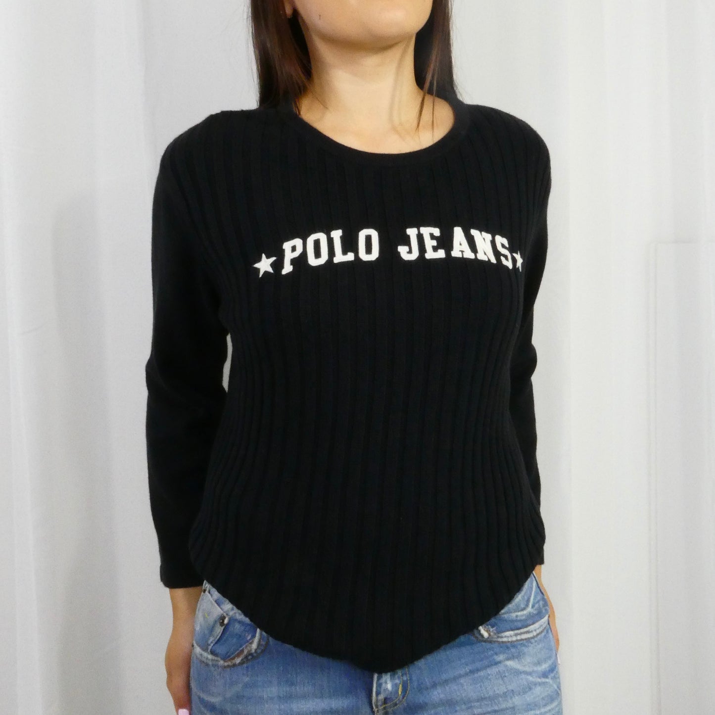 Black Polo Jeans 3/4 Sleeve Sweater - Size M/L