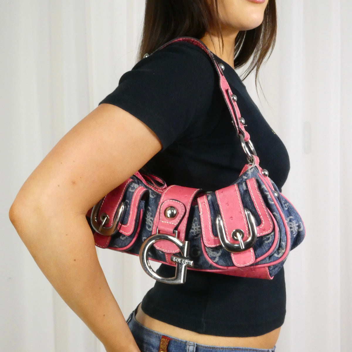Vintage 2003 Pink Denim Guess Shoulder Bag
