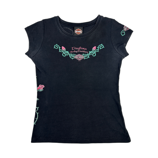 Black Harley Davidson Rose Tee - Size S