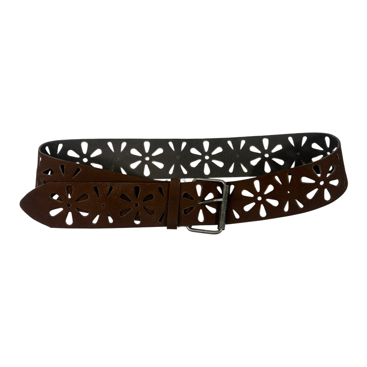 Brown Leather Flower Chunky Belt