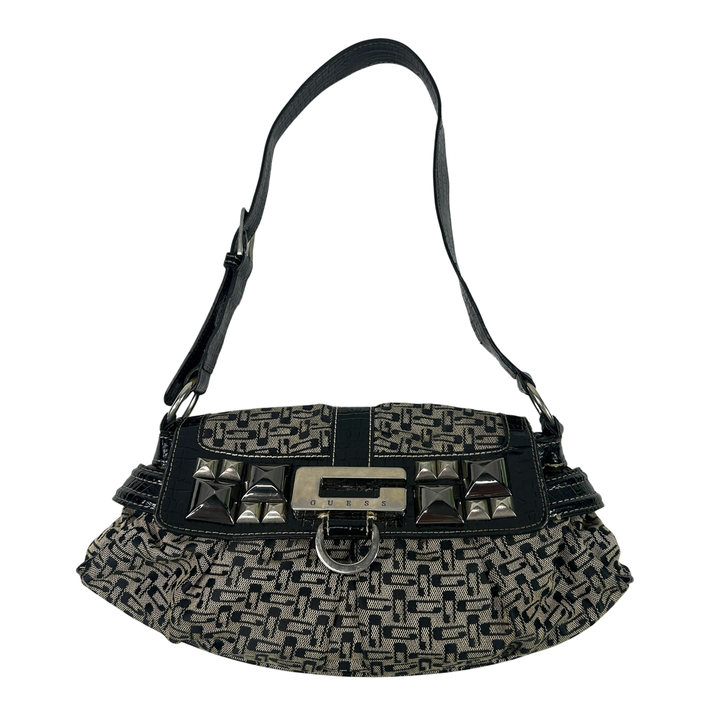 Black Studded Monogram Guess Shoulder Bag