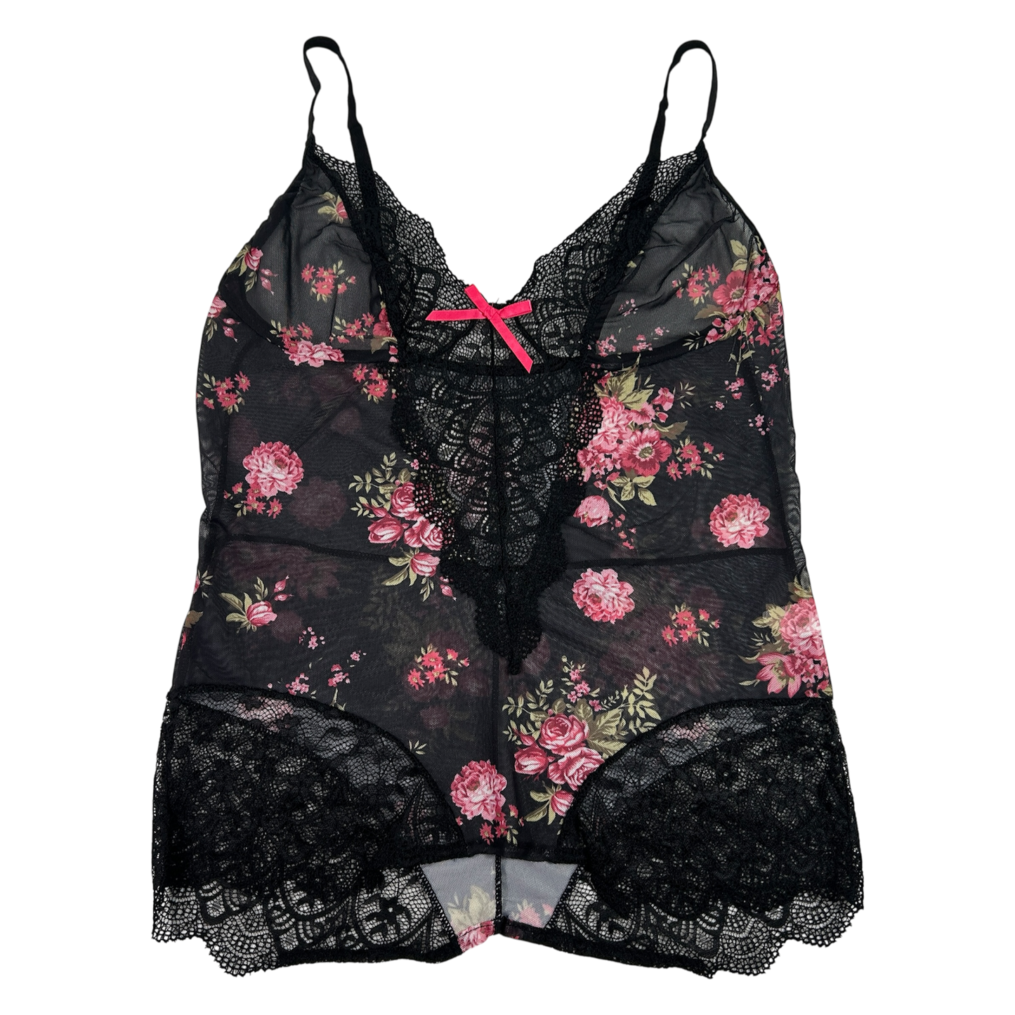 00's Black Floral Sheer Camisole - Size M