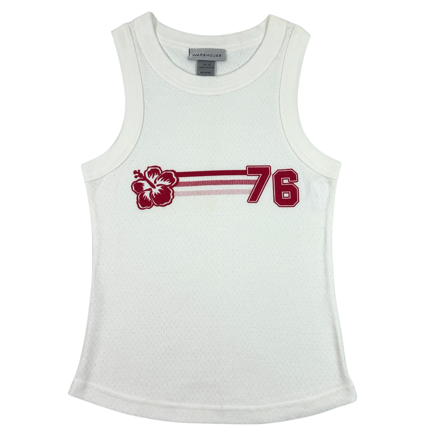 78 White Hibiscus Tank Top - Size S