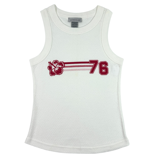 78 White Hibiscus Tank Top - Size S