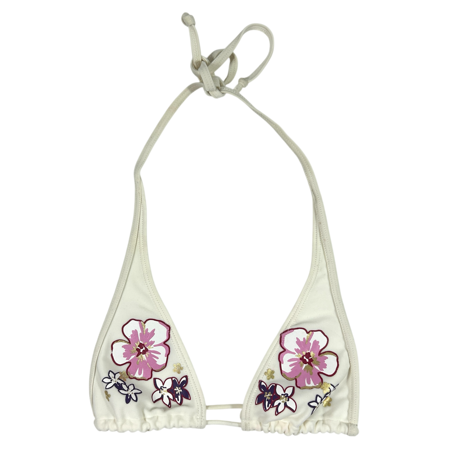 White Micro Flower Bikini Top