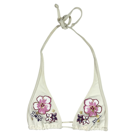 White Micro Flower Bikini Top