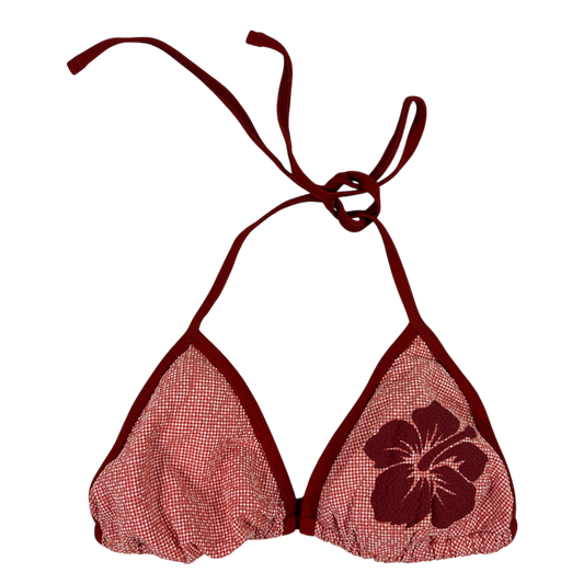 Red Gingham Hibiscus Bikini Top