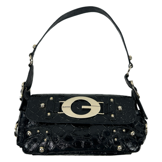Black Faux Croc Guess Shoulder Bag