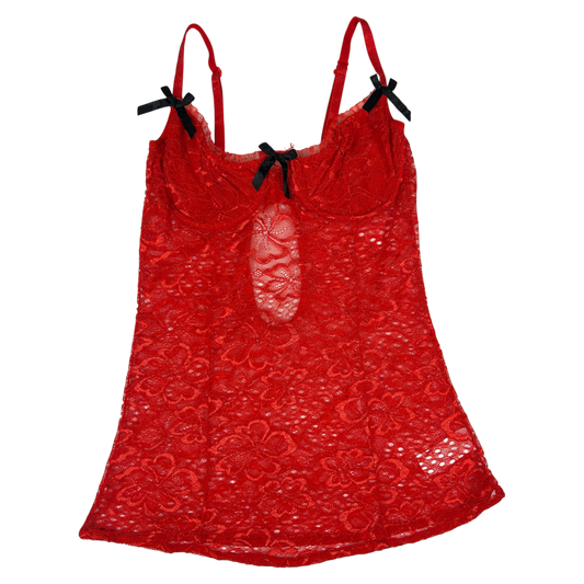 Red & Black Bow Lace Camisole - Size XS/S