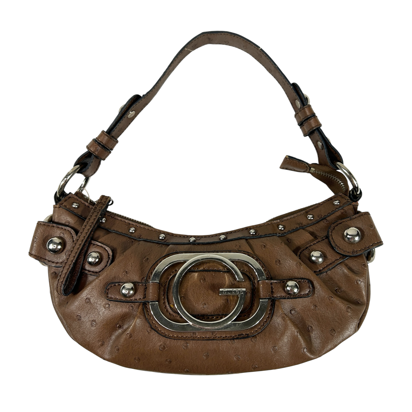 Guess Brown Ostrich Embossed Faux Leather Shoulder Bag
