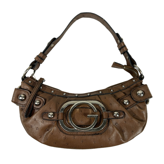 Guess Brown Ostrich Embossed Faux Leather Shoulder Bag