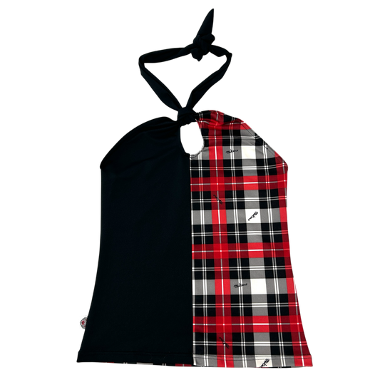 Black & Red Plaid Halter Neck Top - Size M