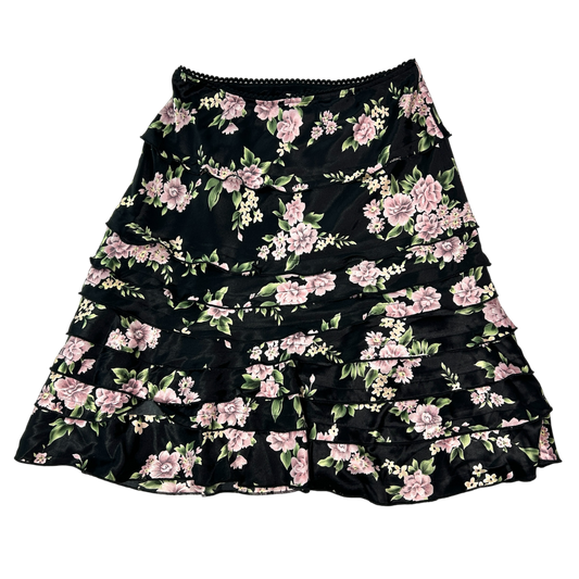 Black Floral Midi Skirt - Size S