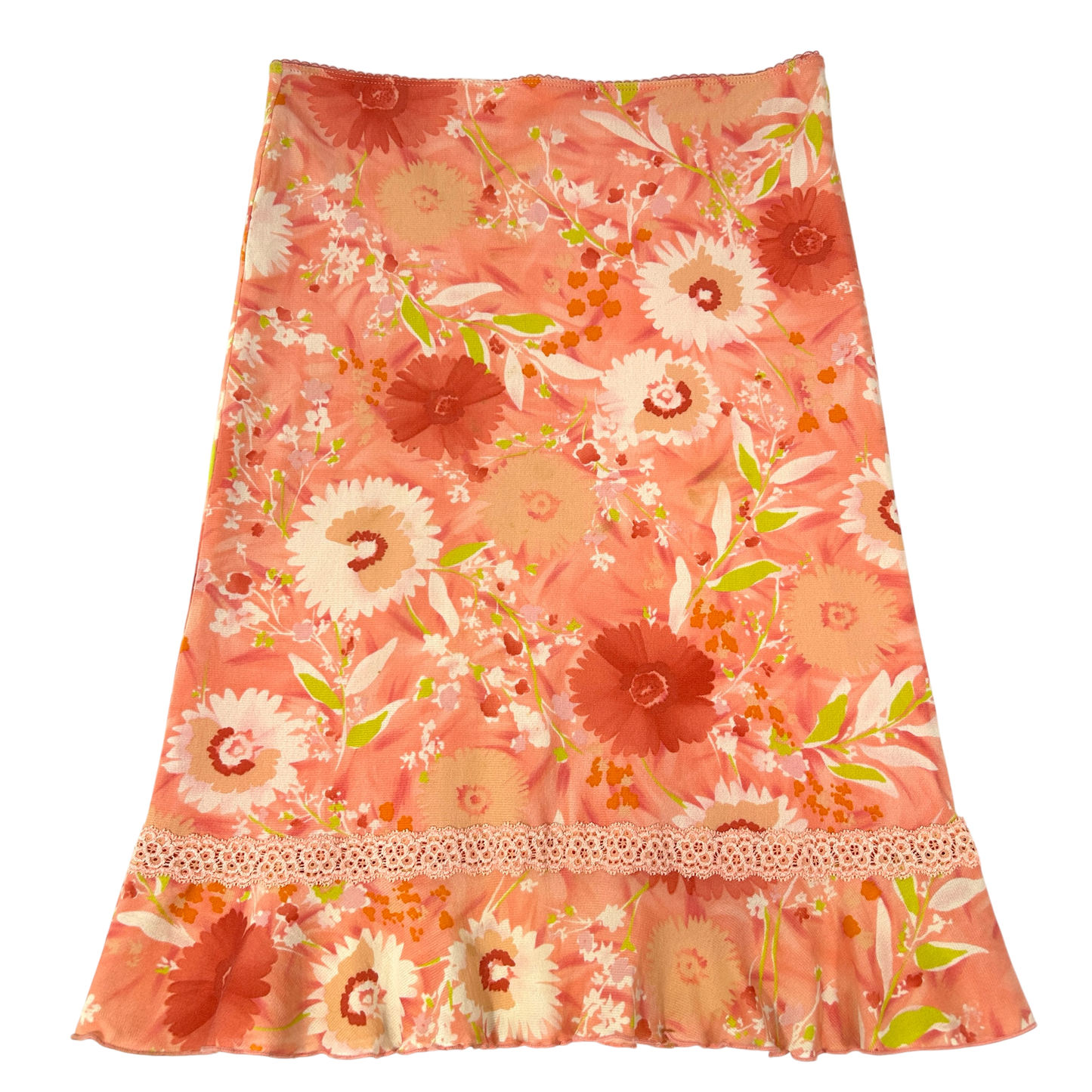 00's Kookai Coral Floral Midi Skirt- Size XS/S