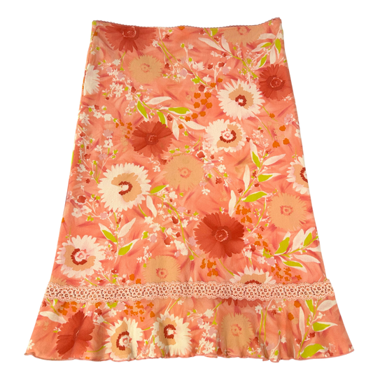 00's Kookai Coral Floral Midi Skirt- Size XS/S
