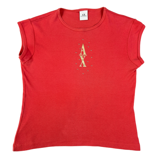 Coral Armani Exchange Rhinestone Babytee - Size S