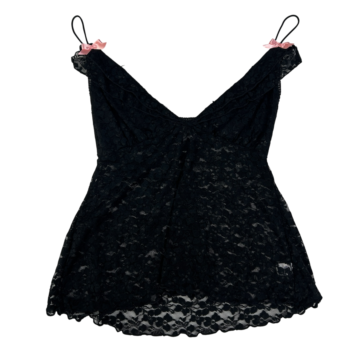 Black Lace Pink Bow Camisole - Size S/M