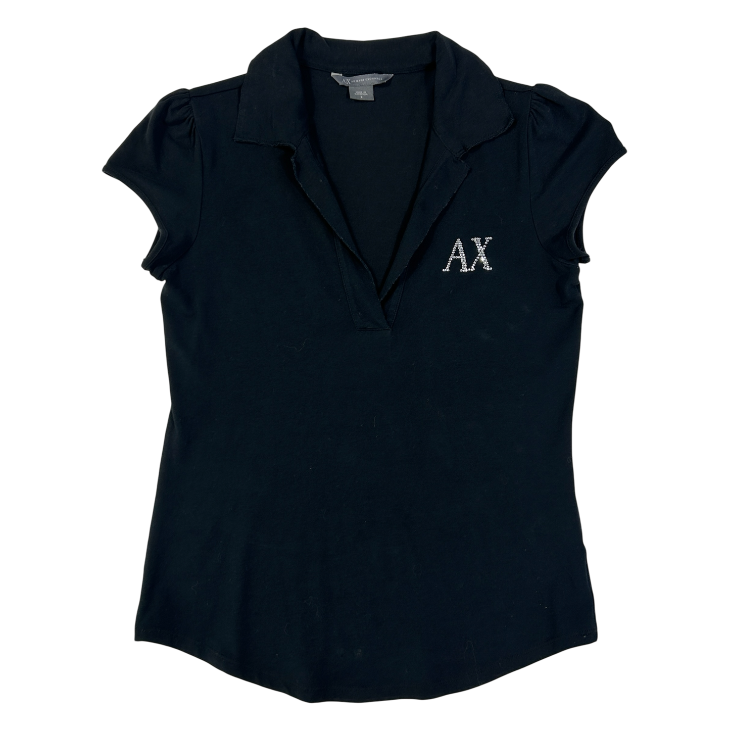 Black Armani Exchange Collar V-Neck Babytee - Size S