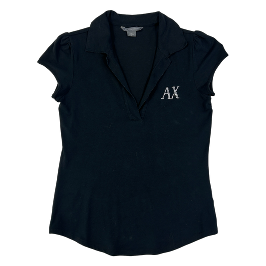 Black Armani Exchange Collar V-Neck Babytee - Size S